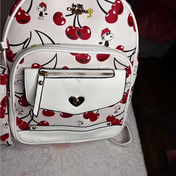 Cherry and Snoopy Print Backpack with small cross body bag. - Picture 4 of 8